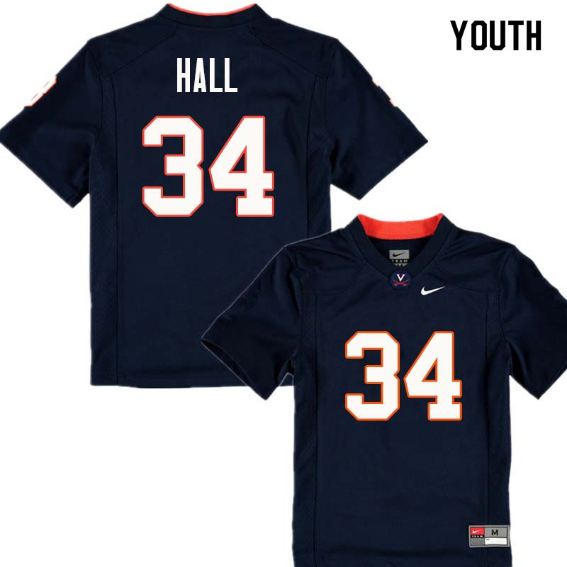Youth #34 Bryce Hall Virginia Cavaliers College Football Jerseys Sale-Navy - Click Image to Close